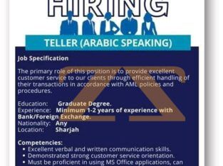hiring teller arabic speaker in uae